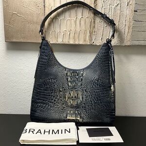 Brahmin Navy Blue Crocodile Embossed Women's Bag